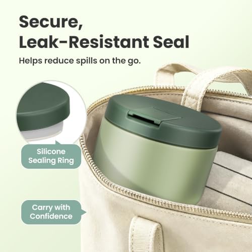 Pawtong 12oz Insulated Vacuum Food Jar with Buckle Lid Wide Mouth Soup Thermo for Hot Food Kids Leakproof Stainless Steel Lunch Container- Green- 1Pack