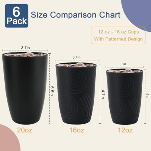 12oz Wheat Straw Cups Sets of 6, Plastic Cups Reusable (Black)