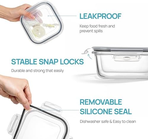 Vtopmart 5Pack 27oz Glass Food Storage Containers with Lids, Grey