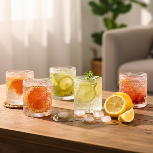 Moretoes Cocktail Glasses10 OZ Hobnail Drinking Glasses Set of 6