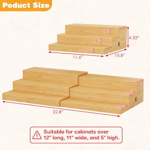 2-Pack Expandable Bamboo Can Organizer for Pantry Display, Holds 48 Cans