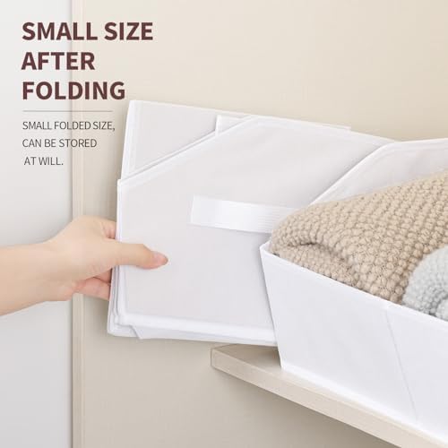 Homsorout Storage Bins for Shelves - Small Trapezoid Closet Shelf Organizer, Fabric Organization Bins with Handles, Storage Baskets for Clothes, Towel, Purse, 6 Pack, White