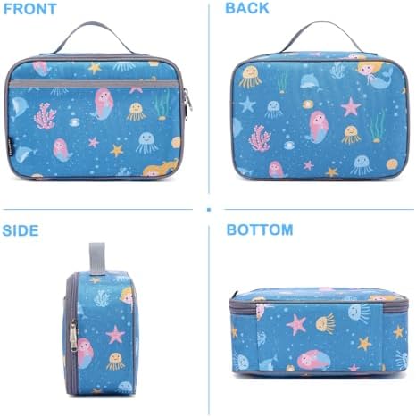 FlowFly Kids Lunch box Insulated Soft Bag Mini Cooler Back to School Thermal Meal Tote Kit for Girls, Boys, Mermaid