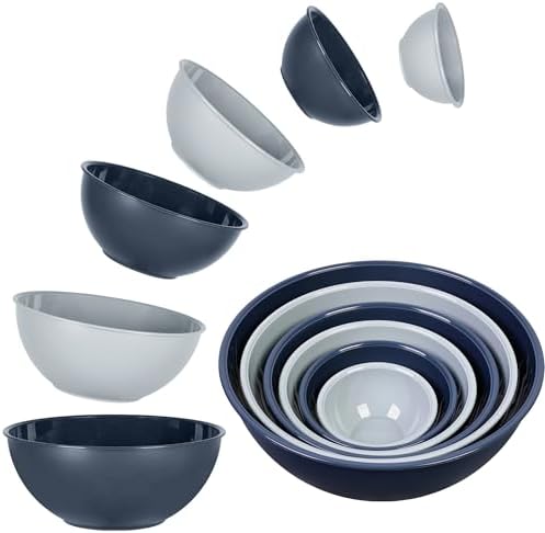BoxedHome BPA Free Plastic Round Mixing Bowl with Lids, 12 Pack Nesting Bowls with Lids Set, Microwave and Dishwasher Safe Prep & Serving Bowls Great for Mixing, Baking, Serving (Haze Blue, 12pcs)