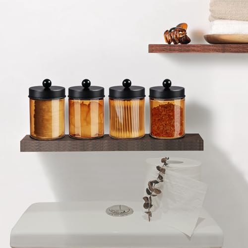 Amolliar Bronze Amber Glass Apothecary Jar, Qtip Holder Storage Black 4Pack