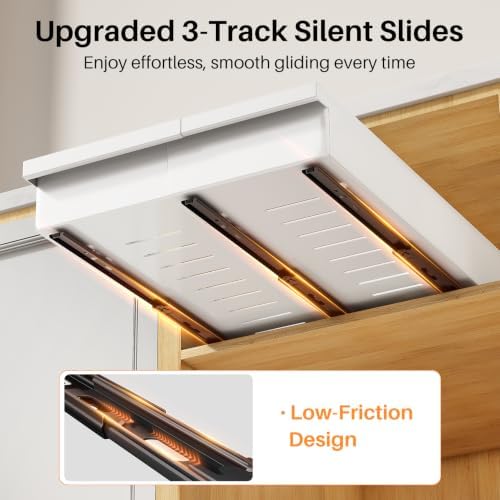 PXRACK Pull out Cabinet Organizer, 2-Pack Expandable(9"-14.2") Silde out Drawers with Raising Pad for Framed Cabinets, Adjustable Full-Extension for Kitchen Pantry Home Pot and Pan, White