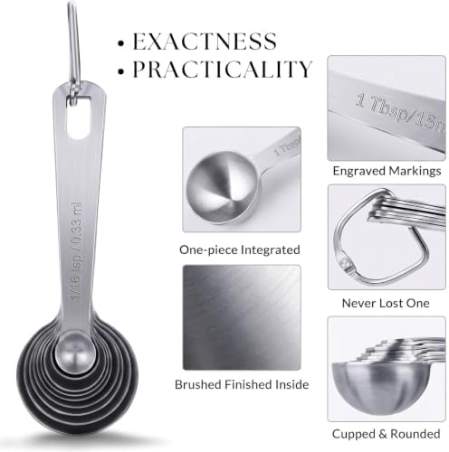 9PCS Measuring Spoons Set, 1 tbsp, 1/2 tbsp, and 1-1/16tsp Stainless Steel Teaspoon Measuring Spoons for Cooking Baking Spice Jars and Liquid Ingredients