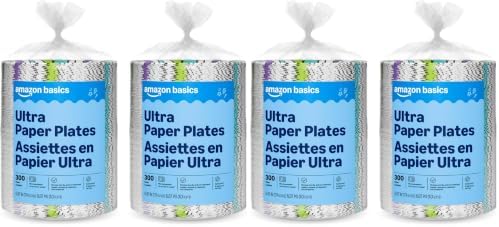 Amazon Basics Ultra Paper Plates, 6.87 Inch, Disposable, 1200 Count (4 Packs of 300) (Previously Encore), Packaging May Vary