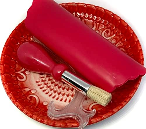 BonCera, Premium Ceramic Garlic Grater Plate Set - Red Embossed