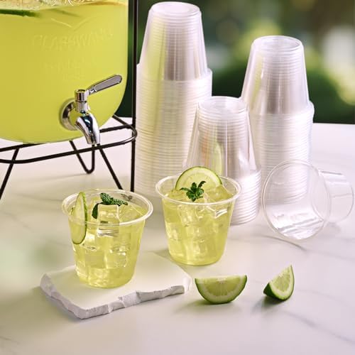 Turbo Bee 50 Pack 9 oz Clear Plastic Cups, Drinking Cups Disposable, Punch Plastic Party Cup for Wine, Juice, Iced Coffee and Cold Beverage