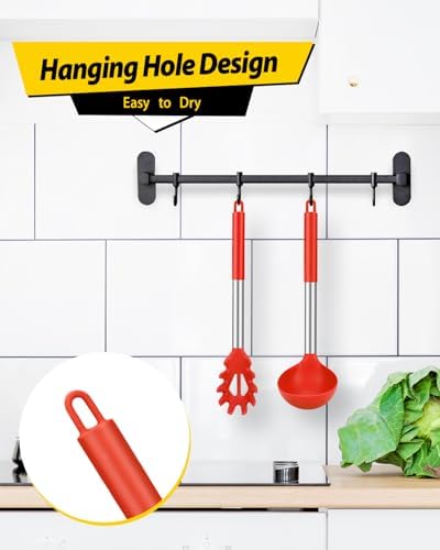 BUNDLEPRO Silicone Soup Ladle and Pasta Spoon Set, 2 Pack, Red