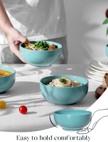DOWAN 22 OZ Ceramic Soup Bowls & Cereal Bowls - 6" Classic Bowls Set of 4 for Soup, Cereal, Oatmeal, Fruit, Rice - Dishwasher & Microwave Safe (Turquoise)