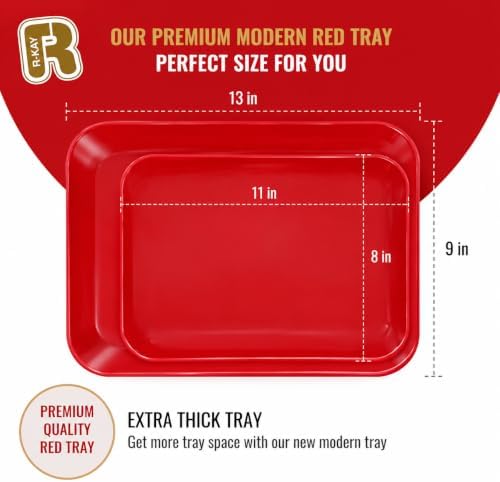 3 Pack Red Plastic Serving Trays for Party - 8 x 11 Inch - Heavy Duty Red Dessert Trays for Parties