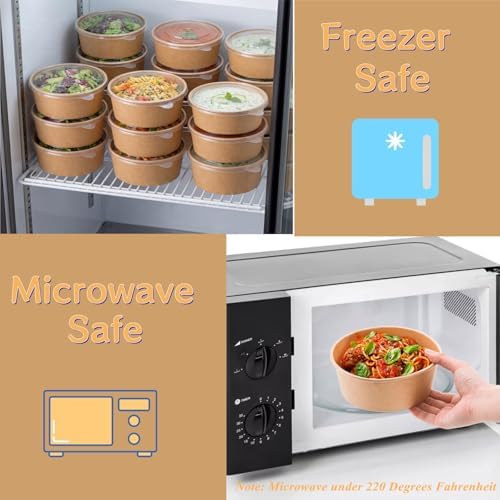 Lyellfe 50 Pack Kraft Paper Bowls with Lid, Microwave Freezer Safe