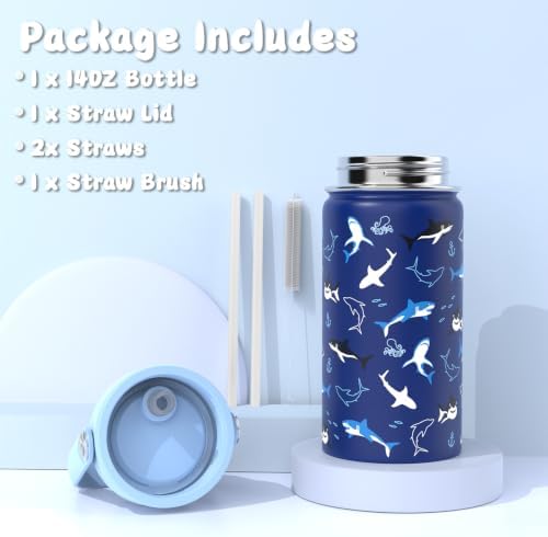 Kids Bento Lunch Box with Food Jar, Water Bottle, Lunch Bag, Shark