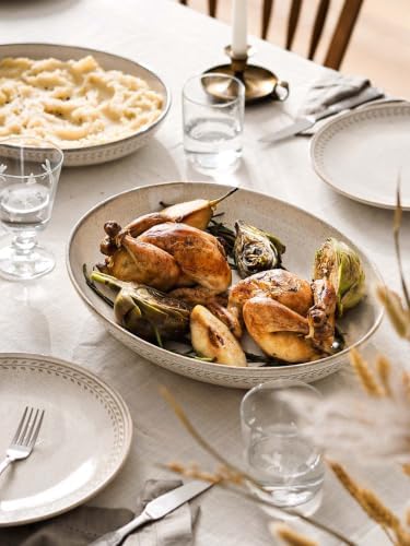 LE TAUCI Ceramic Serving Bowls Set of 2, Large Oval Serving Dishes for Entertaining, 13.5 & 14.6 Inch Salad Bowl for Kitchen Counter, Fruit Bowl, Pasta Bowls, Microwave and Dishwasher Safe - Birch