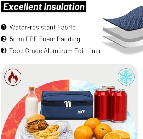 MIER Small Lunch Bag for Kids & Adults Compact Insulated Lunch Box, Navy