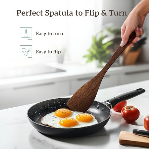 Chicken Wing Wood Spatula Set of 2, Natural Wooden Cooking Utensils for Nonstick Pans, 8.7” & 13” Turner Spatulas for Eggs, Pancakes, Fish & Stir-Fry