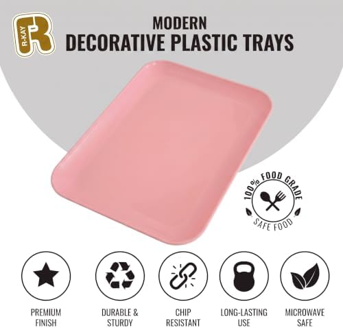 3 Pack Pink Plastic Serving Trays for Party - 8 x 11 Inch - Heavy Duty Pink Dessert Trays for Parties