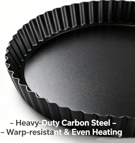 9 Inch Tart Pan with Removable Bottom, Quiche Pan Carbon Steel Heavy Duty Nonstick Pie Pan- Fluted Edges Loose Bottom, Extra Hgh 1.2-Inch Depth for Baking Fruit Tarts, Pies