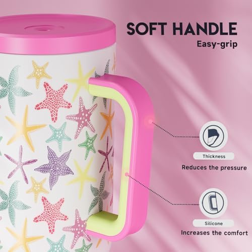 Meoky 40 oz Tumbler with Handle and Straw: Glow in the Dark Tumbler with Lid and Straw - Stainless Steel Insulated Tumbler for Car Cup Holders - Travelers Commuters Workers (1 Pack, Starflish)