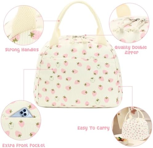 Bluboon Lunch Bag for Women Men Cute Corduroy Lunch Tote Bags Reusable Insulated Lunch Box Large Capacity Reusable Insulated Cooler for Work Picnic or Travel