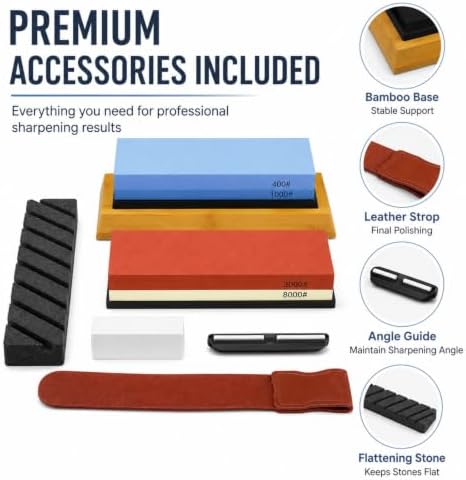 Knife Sharpening Stone Set, 400/1000 3000/8000 Grit Whetstone Kit for Knife