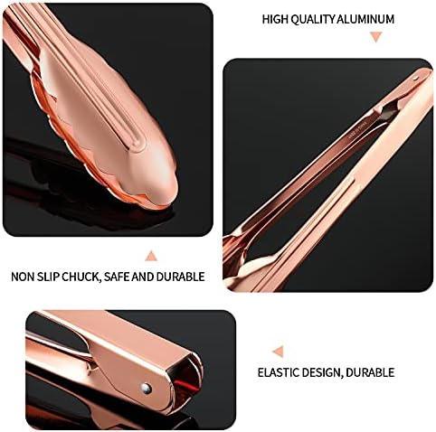 MSY BIGSUNNY 9 Inch Kitchen Food Tongs for Cooking and Serving Tongs- Aluminum - Set of 3 (pink gold)