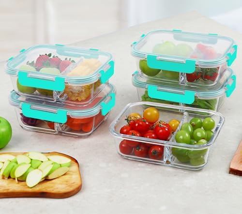 M MCIRCO 10 Pack,30 oz, 2 Compartments Glass Meal Prep Containers with Lids