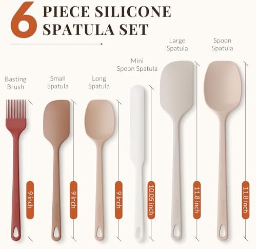 Astercook 6-Piece Silicone Spatula Set, 560°F Heat Resistant Rubber Spatulas with Stainless Steel Core, Nonstick Safe & Dishwasher Safe Baking Spatula Set for Cooking & Mixing, Macaron Pastel Colors