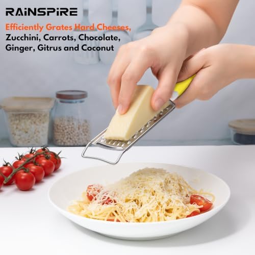 Rainspire Professional Cheese Graters for Kitchen Stainless Steel Handheld, Metal Lemon Zester Grater With Handle For Cheese, Chocolate, Spices, Kitchen Gadgets And Tools, Soft Grip Handle, Yellow