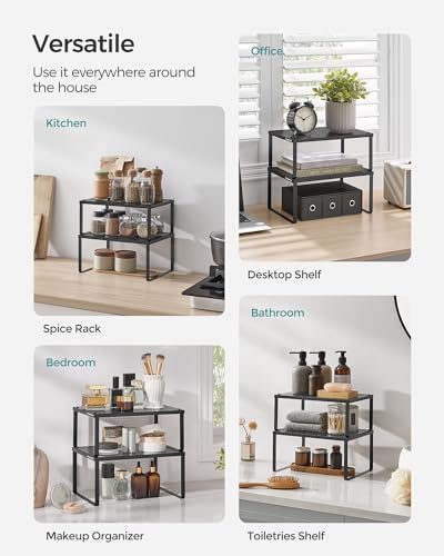 SONGMICS Set of 2 Metal Spice Racks, Stackable Expandable Shelf Risers