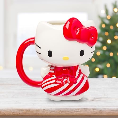 Silver Buffalo Sanrio Hello Kitty Candy Cane Dress, 3D Sculpted Mug, 20oz