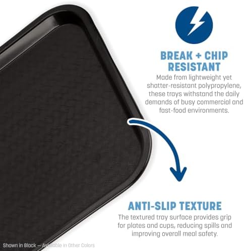 Carlisle FoodService Products Café Cafeteria Tray, Fast Food Tray for Restaurant or Commercial Use, 14" x 18", 12 Count, Black