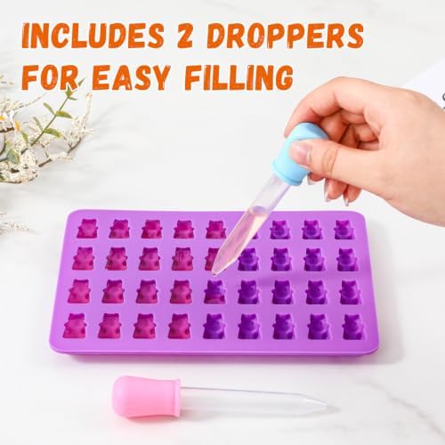 Gummy Bear Mold Silicone, Fruit Snack Molds Gummies Trays Molds with Dropper for Candy Chocolate, 4Pcs Medium & Mini
