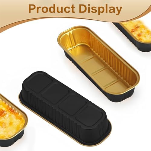 Mini Cake Pans With Lids And Spoons 50 Pack,6.8 oz Rectangle Mini individual Loaf Pans Disposable Aluminum Foil Small Baking Cups Tins (50, black)
