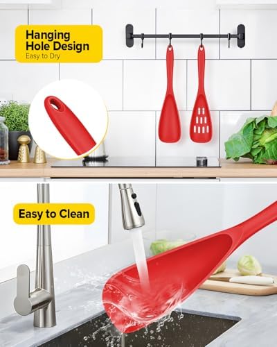 BUNDLEPRO Silicone Cooking Spoons for Nonstick Cookware, One-Piece, 2 Pack