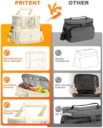 Pritent Lunch Box for Men Women Double Decker Insulated Lunch Bag for men