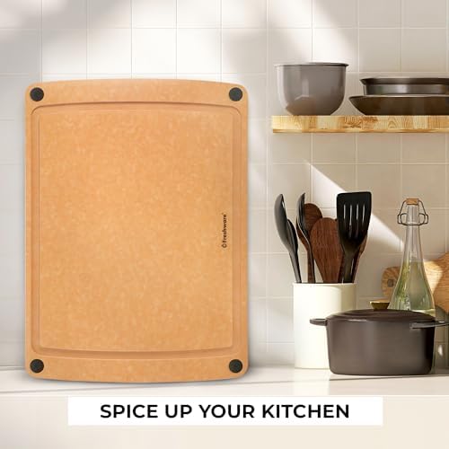Freshware Wood Cutting Board for Kitchen, Juice Groove, Non-Slip Silicone Feet, Dishwasher Safe, 2X Large, 20" x 14", Natural