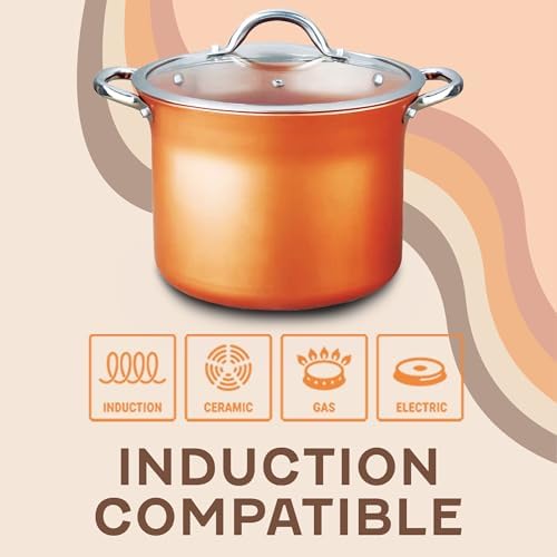 CONCORD 7 QT Copper Non Stick Stock Pot Casserole Coppe-Ramic Series Cookware (Induction Compatible)