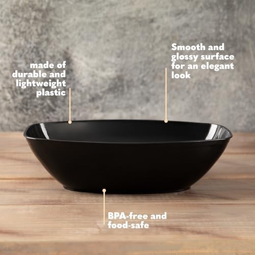 PLASTICPRO Disposable Oval Serving Bowls, Party Snack or Salad Bowl, 72-Ounce, Plastic (4, Black)