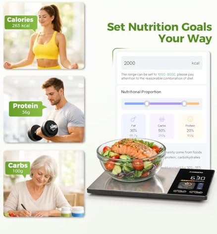Atogou Smart Food Kitchen Scale with Nutrition Calculator, Color Display