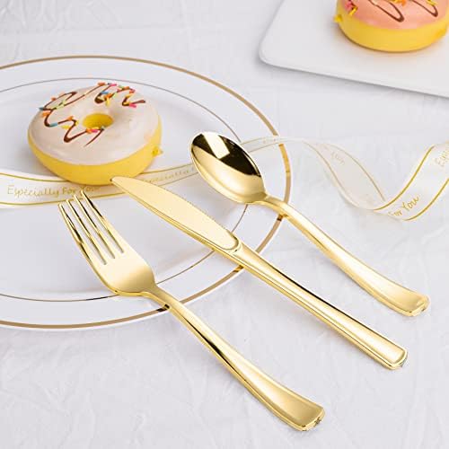 N9R 500PCS Gold Plastic Silverware, Disposable Plastic Cutlery/Utensils