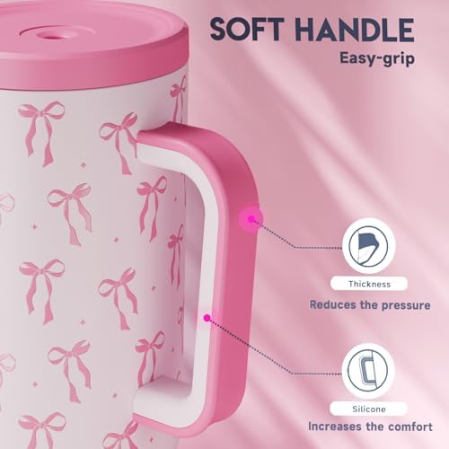 Meoky 40 oz Tumbler with Handle and Straw: Stainless Steel Insulated Tumbler with Lid and Straw - 100% Leak Proof Tumbler for Car Cup Holders - Travelers Commuters Workers, Bow