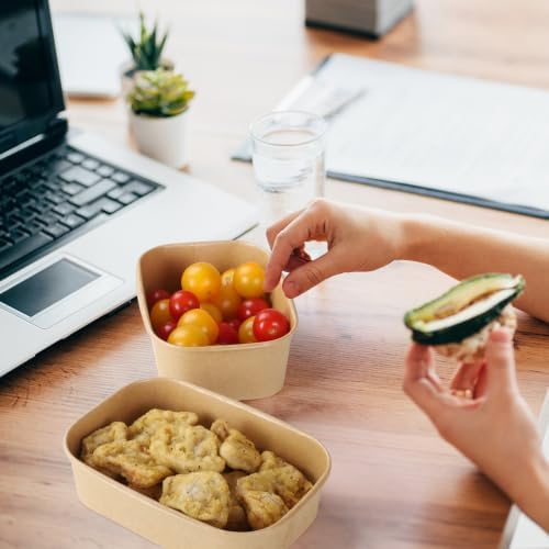 50 Sets 25oz Disposable Kraft Paper Bowls with Lids, Rectangle