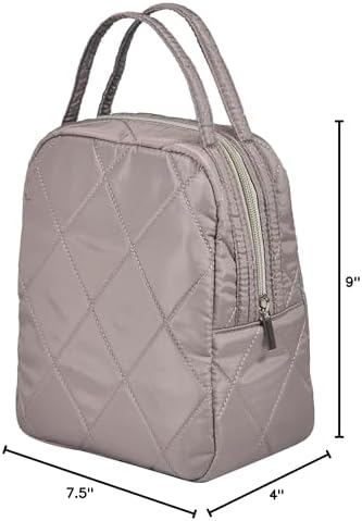 Machine Washable Women Quilted Fabric Insulated Reusable Cooler Lunch Bag Tote Adult Thermal Lunch Box Storage Bag for Work (Grey #2)