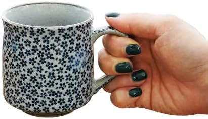 Nostalgic Mino Ware Ceramic Sometsuke Small Mug Cup - Japanese Crafted, Floral Pattern, Comfort Grip Handle, For Coffee and Green Tea or Soup, Matcha Tea, Gift Box Included (Mountain Cherry)