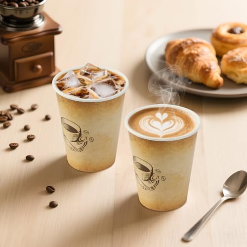 Clawsoff 300 Pack 12oz Disposable Paper Coffee Cups Retro Design