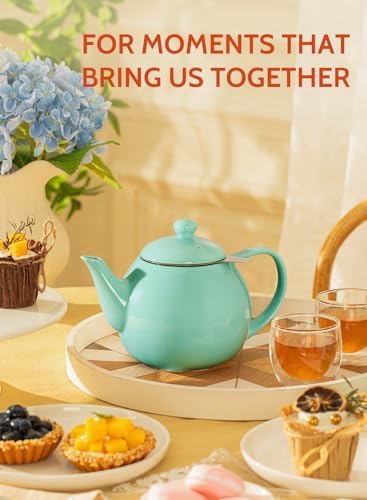 Sweese Teapots for Tea, 27 oz Porcelain Tea pot with Removable Stainless Steel Infuser, Tea Pots for Loose Tea - Mint Green