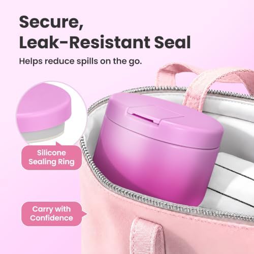 Pawtong 12oz Insulated Vacuum Food Jar with Buckle Lid Wide Mouth Soup Thermo for Hot Food Kids Leakproof Stainless Steel Lunch Container (Gradient Purple, 12OZ)